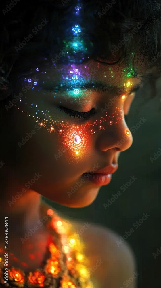 Meditative Child in Glowing Ethereal Embrace of Cosmic Energies Meditative Child in Glowing Ethereal Embrace of Cosmic Energies