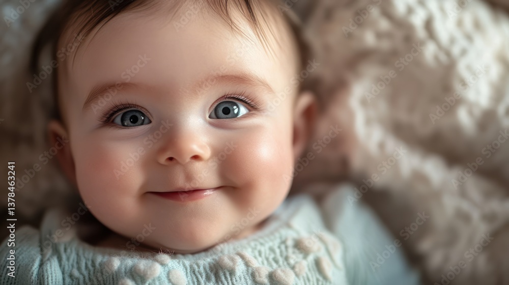 A beautiful baby is smiling with bright and sparkling eyes A beautiful baby is smiling with bright and sparkling eyes