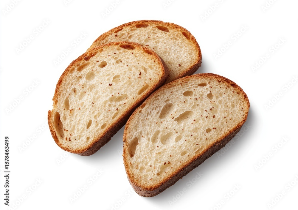 Two slices of toasted bread. Golden-brown crust, light-colored interior. Evenly sliced, showcasing texture Two slices of toasted bread. Golden-brown crust, light-colored interior. Evenly sliced, showcasing texture