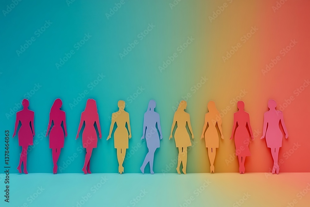 Colorful Paper Women Silhouettes in a Row1 Colorful Paper Women Silhouettes in a Row1