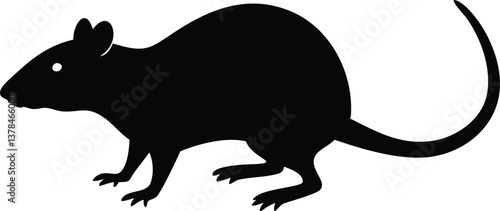 Rat Silhouette Isolated Graphic, Rodent Mammal With Long Tail On White Background