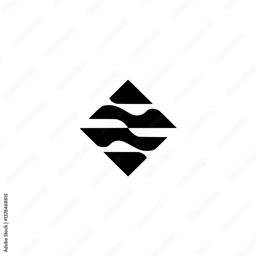 Abstract Black & White Logo: Waves in Diamond Shape Abstract Black & White Logo: Waves in Diamond Shape