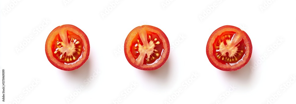 Three tomato halves on a white background Three tomato halves on a white background