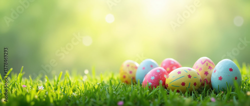 Decorated Easter eggs on a gentle pastel backdrop