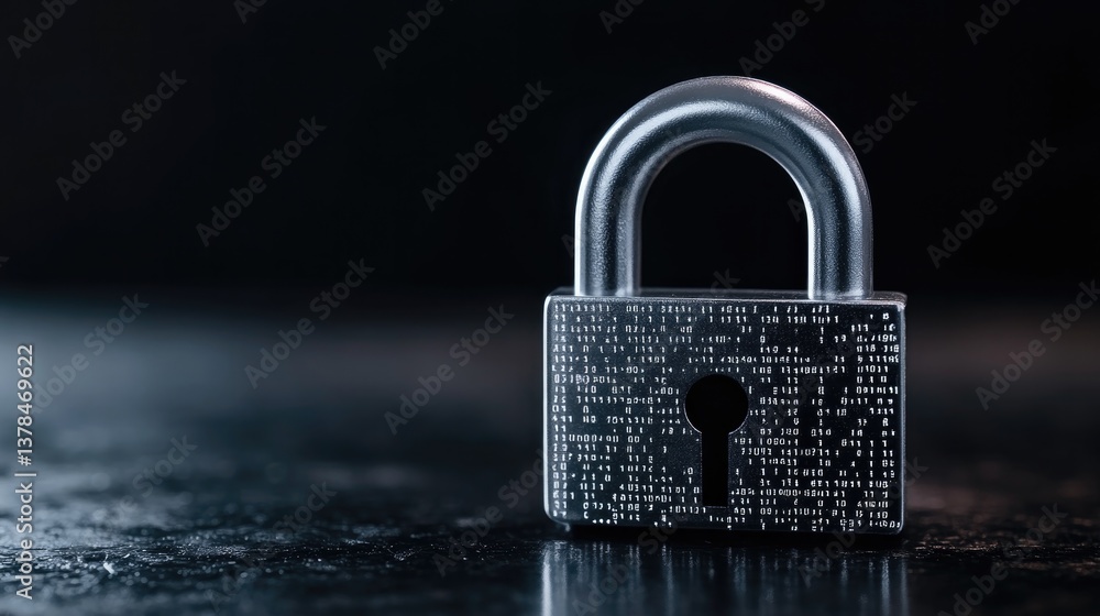 Fototapeta premium Shiny padlock with intricate patterns reflects light on smooth s