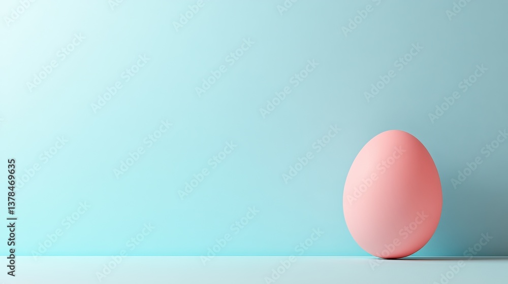 Fototapeta premium A pastel pink egg resting gently on a baby blue surface with soft lighting