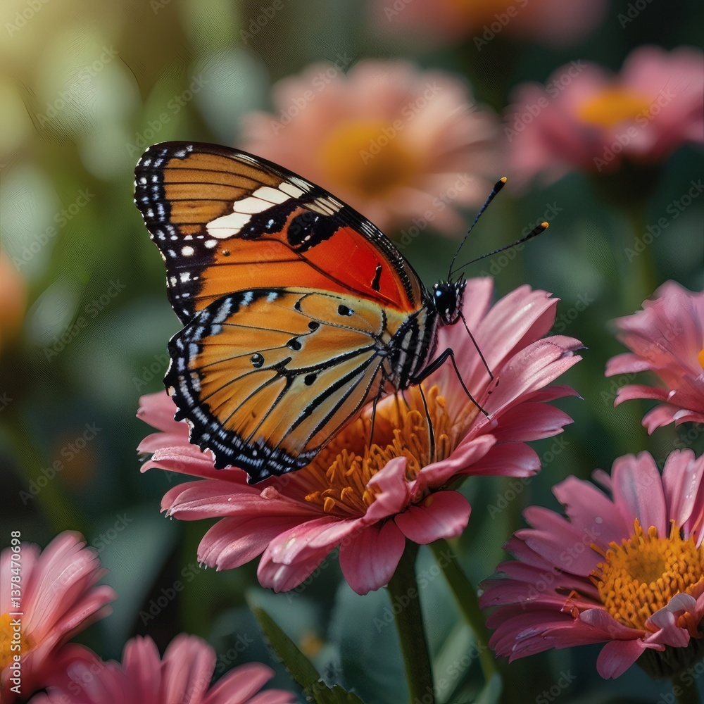 A butterfly perched on a flower, delicate and colorful. A butterfly perched on a flower, delicate and colorful.