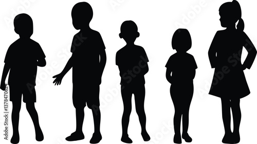 Silhouette of Children Standing Together with Transparent Background