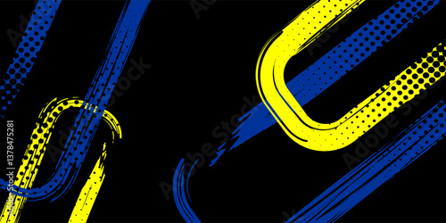 Abstract yellow-blue frame on a dark background. Sporty design in grunge style. Illustration for sports, athletics, training