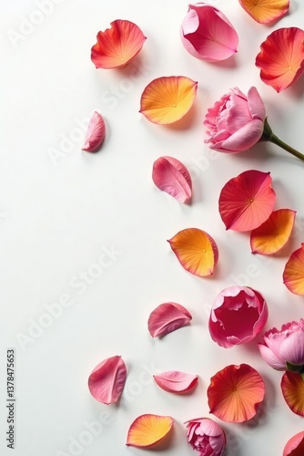 Wallpaper Mural Delicate flower petals scattered on white surface, botanical, foliage Torontodigital.ca