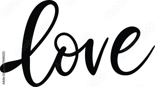 Word Love Scripted in Black, Simple Calligraphy with Transparent Background
