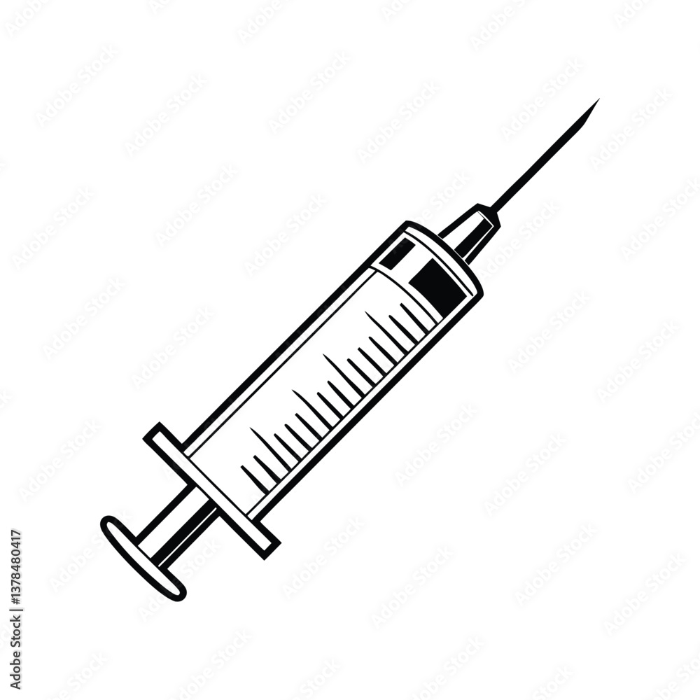 Medical syringe injection vector icon is isolated on a white background. Medical syringe injection vector icon is isolated on a white background.