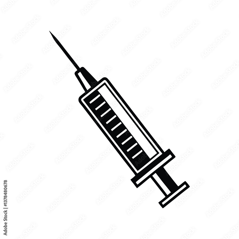 Medical syringe injection vector icon is isolated on a white background. Medical syringe injection vector icon is isolated on a white background.