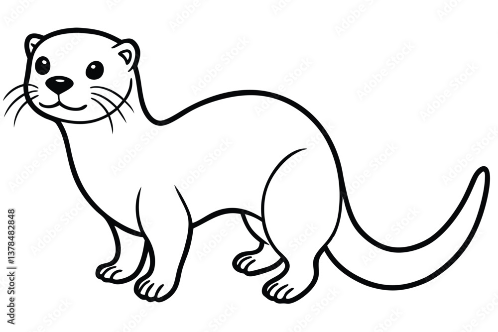 Cartoon Otter with Cute Face, Outline and Transparent Background Cartoon Otter with Cute Face, Outline and Transparent Background
