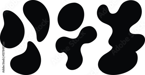 Blob Organic Shapes, Black Liquid Forms with Transparent Background Texture