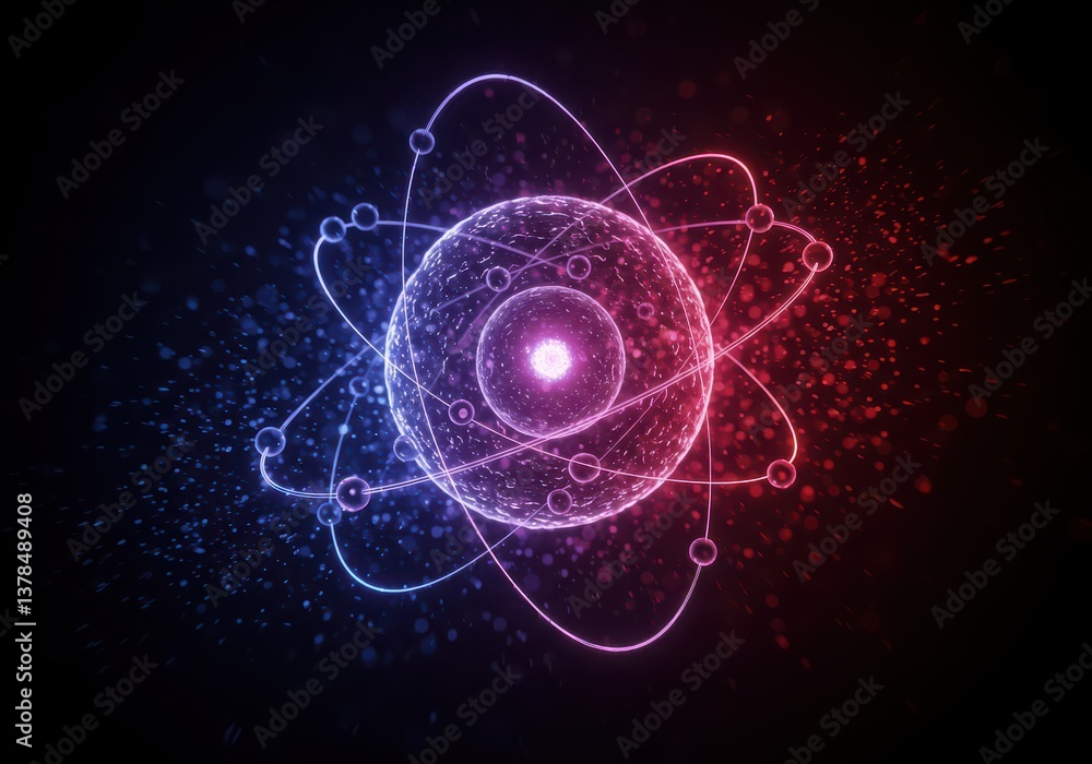Obraz premium Glowing Atom Model on Dark Background