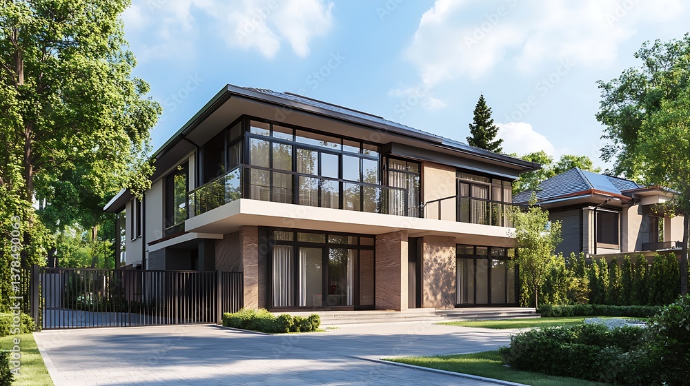 Fototapeta premium Modern two story house with balcony