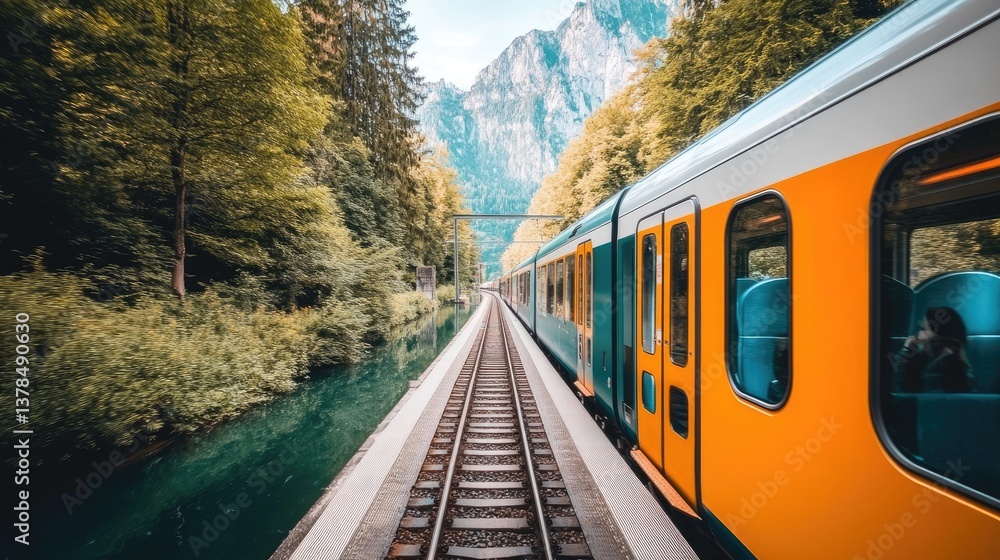 Naklejka premium Scenic Train Journey Through Alpine Mountains