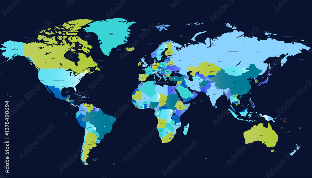 Fototapeta premium World map. Color modern vector map. Silhouette map