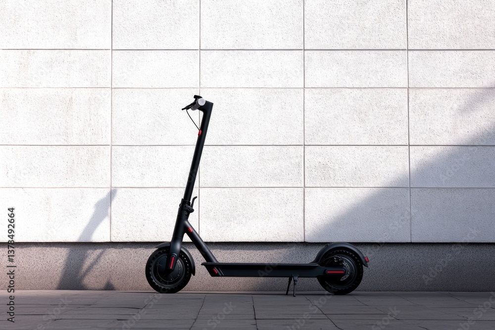 Minimalist design showcases black electric scooter against brigh Minimalist design showcases black electric scooter against brigh