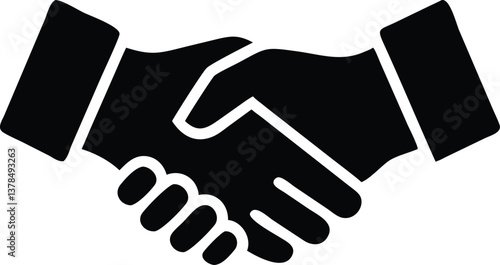 Symbolic Black Handshake Icon Agreement, Partnership, Cooperation on Transparent