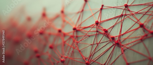 Wallpaper Mural A close-up of interconnected red threads pinned to a wall, forming a visually intriguing geometric pattern that suggests connectivity and complexity. Torontodigital.ca
