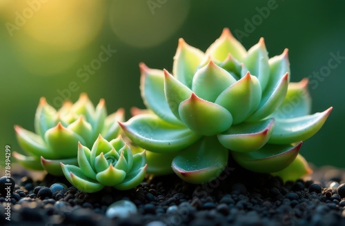 Close-Up of Two Green Succulent Plants in Garden