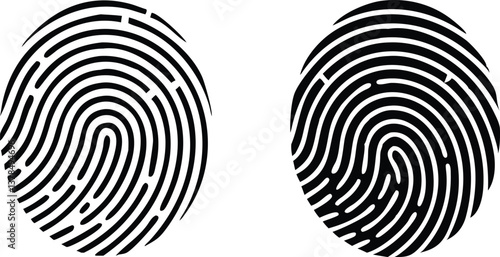Two Fingerprint Icons, Black Detailed Thumbprints on Transparent Background