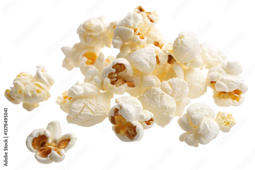 Heap of Freshly Popped Popcorn Isolated on White Background for Movie Night. Heap of Freshly Popped Popcorn Isolated on White Background for Movie Night.