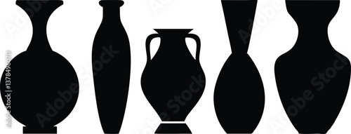 Vase Silhouette Set, Ceramic Pots Collection on Transparent Background