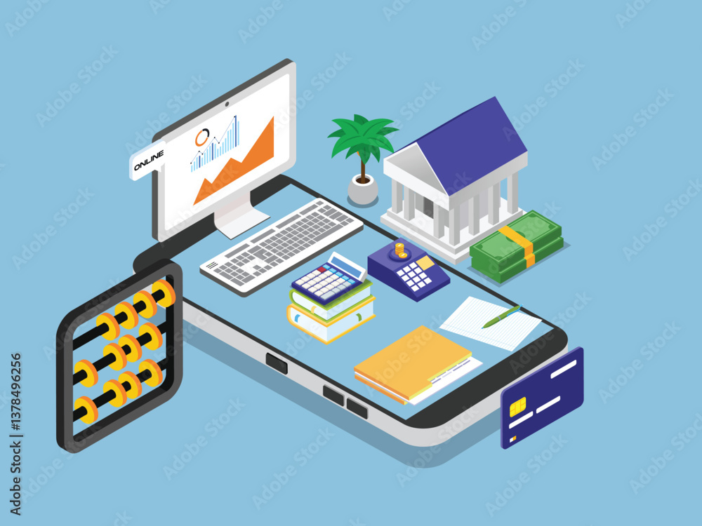 Online Banking and Finance - 3D Isometric Illustration Online Banking and Finance - 3D Isometric Illustration