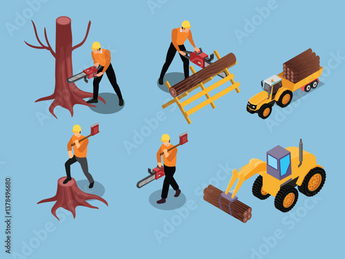 3D Isometric Logging and Timber Harvesting Process