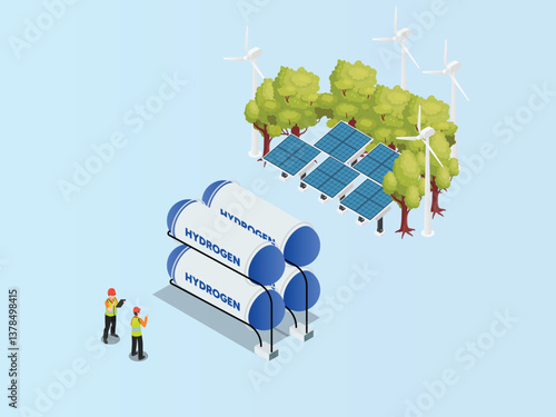 Green Hydrogen Production and Storage - 3D Isometric Illustration