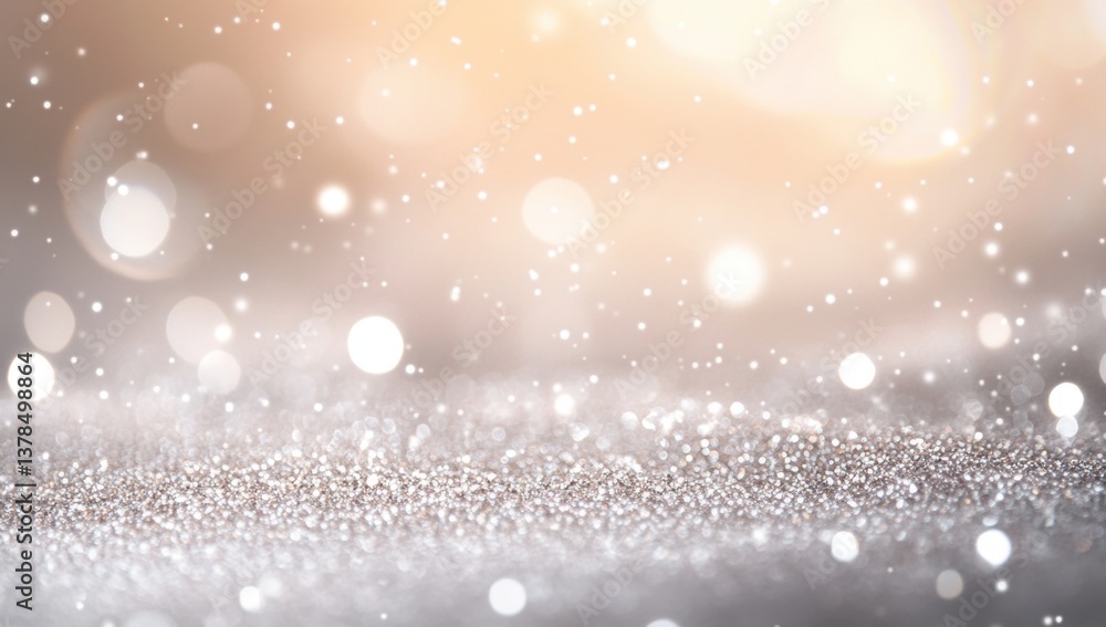 Elegant, shimmering, silver glitter background with soft bokeh lights Elegant, shimmering, silver glitter background with soft bokeh lights