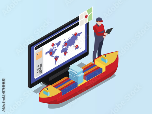 Global Shipping Logistics - 3D Isometric Illustration