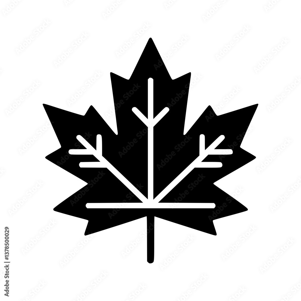 Black Maple Leaf Silhouette with Detailed Veins Black Maple Leaf Silhouette with Detailed Veins