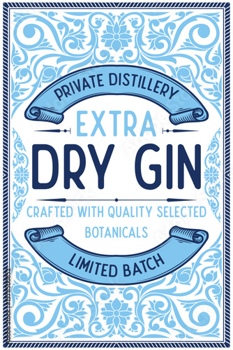 Dry gin - ornate vintage monochrome decorative label