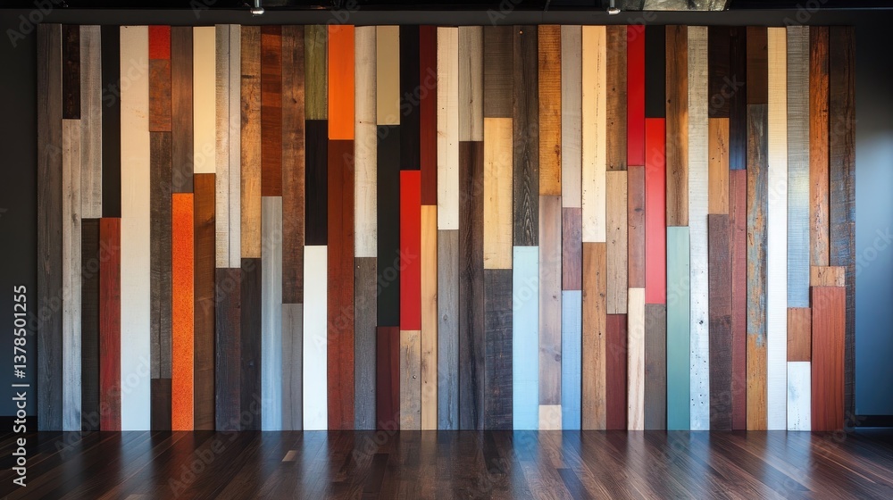 Fototapeta premium Reclaimed Wood Wall Interior Design: A Stunning Display of Diverse Textures and Colors