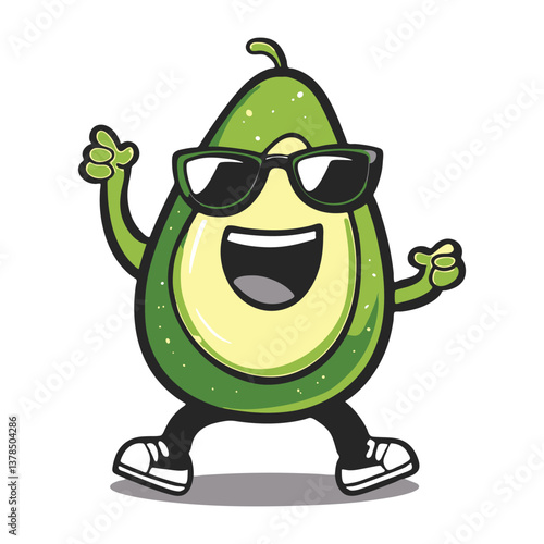 Cool Cartoon Avocado Rock Star Vector Illustration