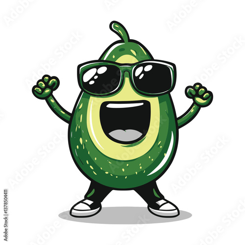 Cool Cartoon Avocado Rock Star Vector Illustration