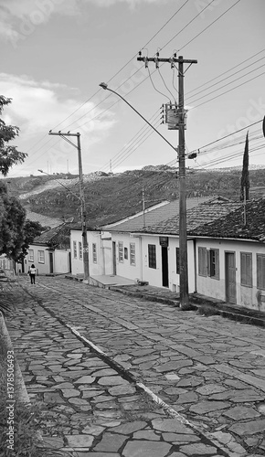 old houses of ancient town of Diamantina, Minas Gerais, Brazil. black and white