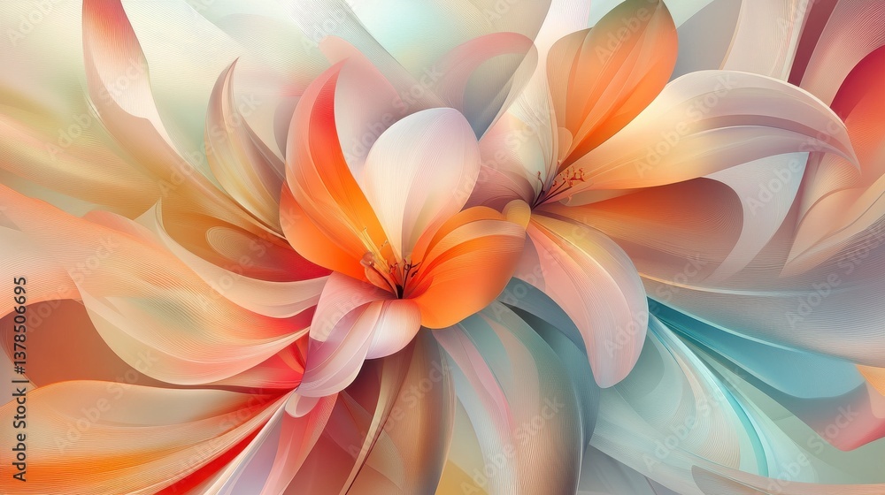 Abstract Flower Blossom Orange Peach Cream Teal Soft Petals Abstract Flower Blossom Orange Peach Cream Teal Soft Petals