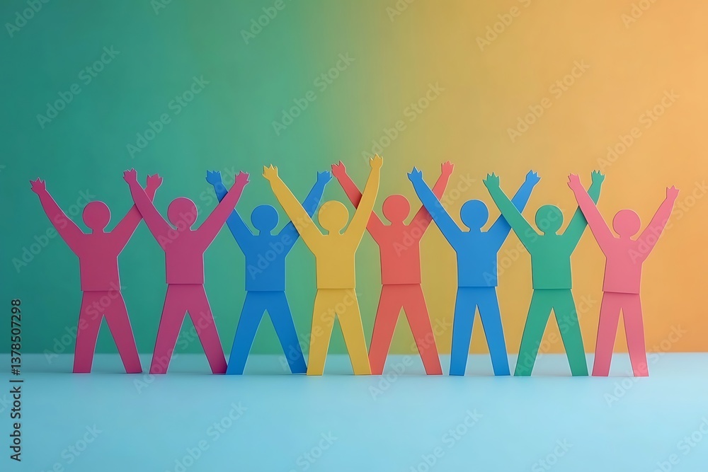 Colorful People Raising Arms in Unity and Joy Colorful People Raising Arms in Unity and Joy