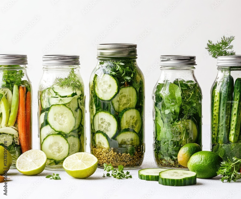 Fresh, Vibrant Cucumber and Veggie Infused Water Jars Fresh, Vibrant Cucumber and Veggie Infused Water Jars