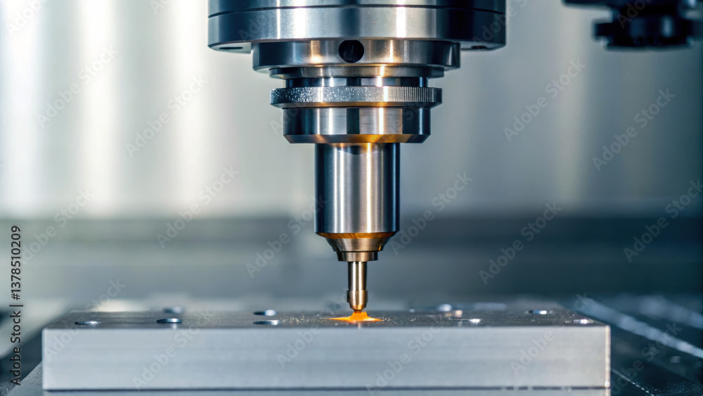 Precision engineering process involves advanced machinery for creating intricate components. image showcases close up of milling tool in action Precision engineering process involves advanced machinery for creating intricate components. image showcases close up of milling tool in action