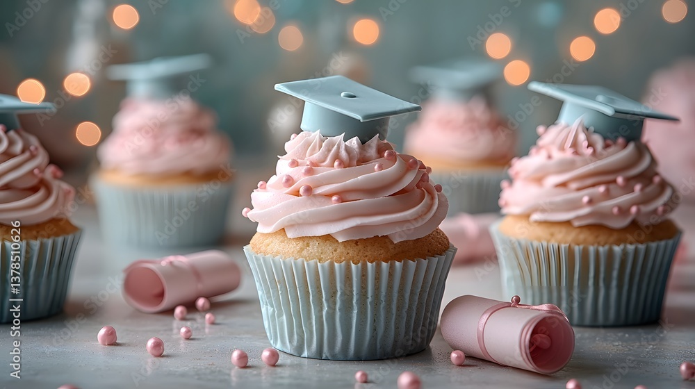 Festive graduation cupcakes with mortar board