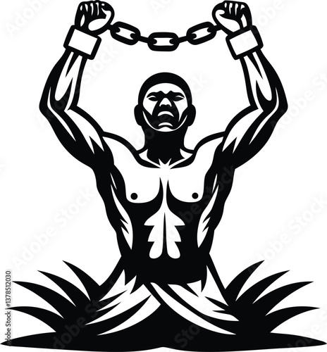 Person with visible chains isolated line art vector, person with visible chains silhouette vector illustration design