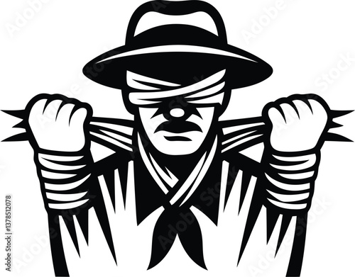 Person with crime iconic isolated line art vector, person with Person with crime iconic silhouette vector illustration design