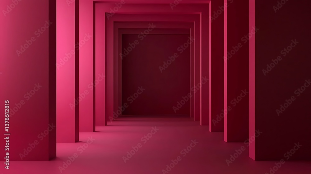 Abstract magenta corridor perspective with depth and geometric shapes for backgrounds and designs Abstract magenta corridor perspective with depth and geometric shapes for backgrounds and designs