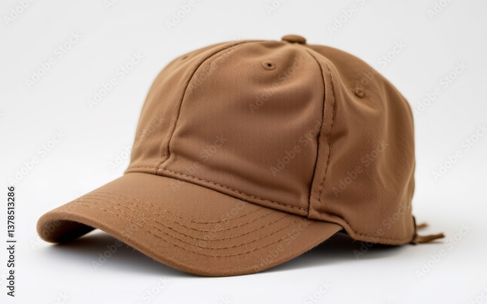 Fototapeta premium A close-up view of a brown casual cap with a soft texture and a curved brim, suitable for outdoor activities